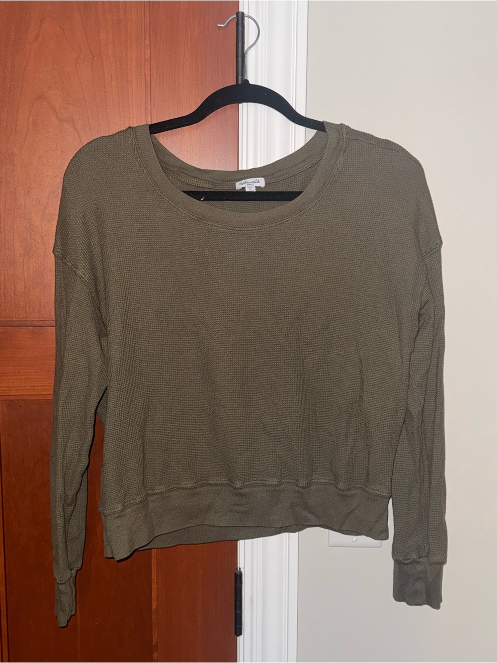 Splendid Olive Green Waffle Knit Pullover Crewneck Sweatshirt | Size Small